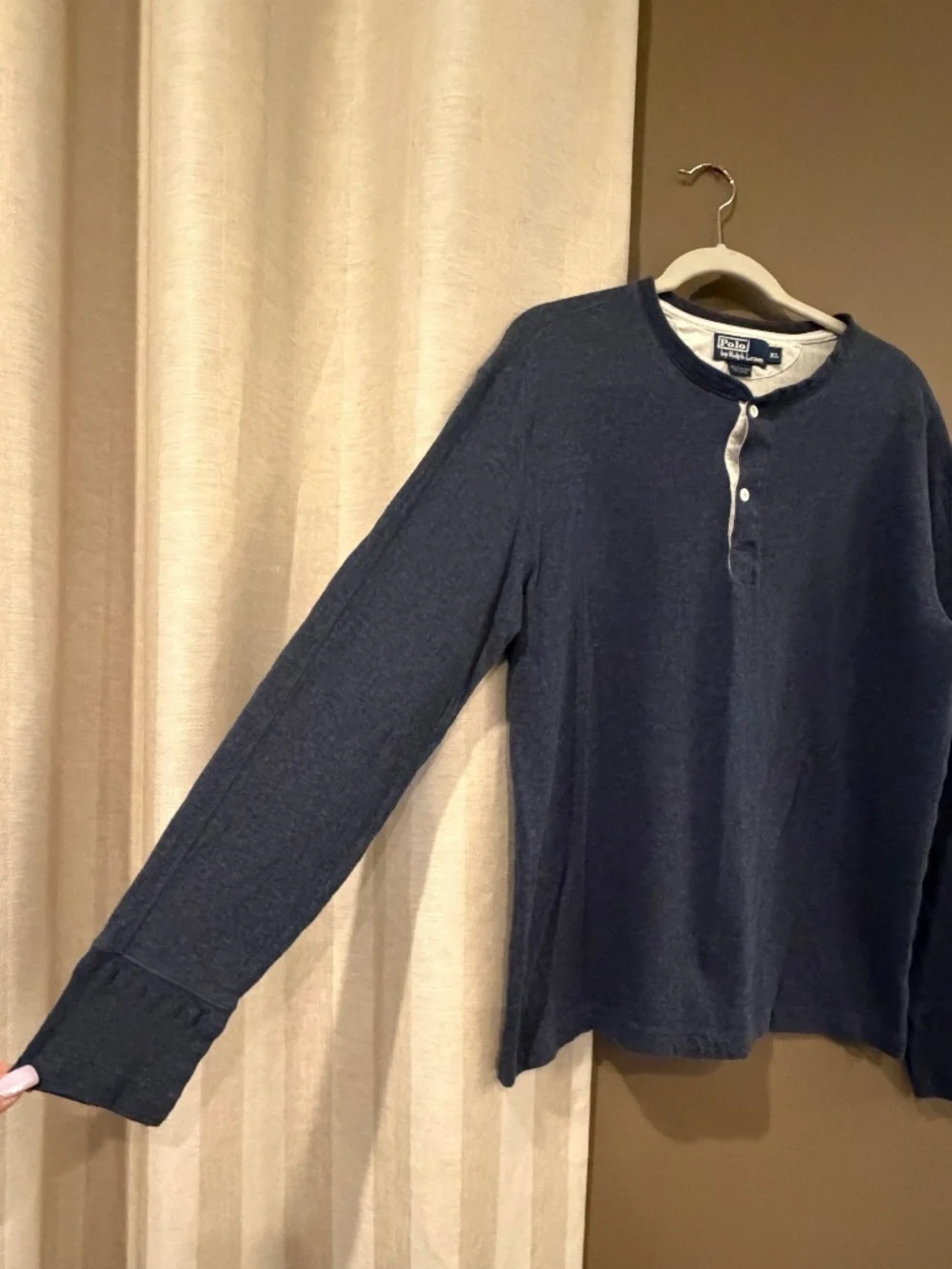 Vintage Polo Ralph Lauren Navy Slub Cotton Long Sleeve Henley Shirt, Size XL